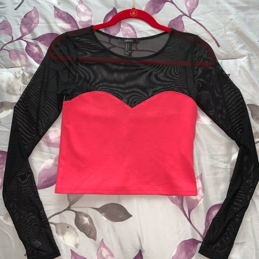 A Pink & Black Crop Top